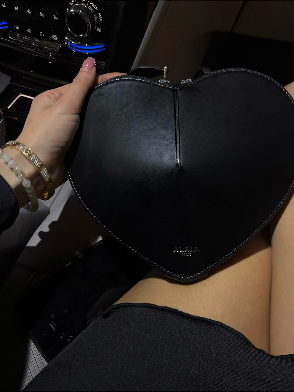 ALAÏA Matte Black Leather Le Coeur heart bag